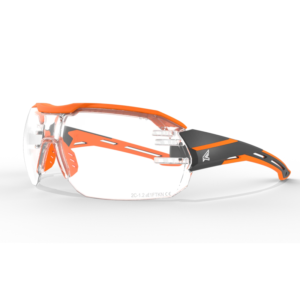 Edge KB131VS Kabru safety glasses, black frame, orange TPR, anti-fog clear lens