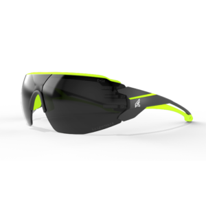 Edge TV166VS Taven safety glasses, black frame, hi-vis yellow TPR, smoke lens